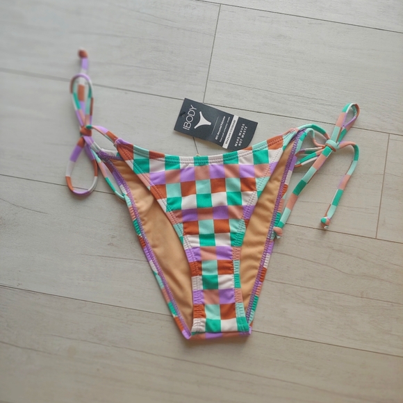 Cotton On BODY NEW Tie Side Check Brazilian Bikini Bottoms - Picture 5 of 13